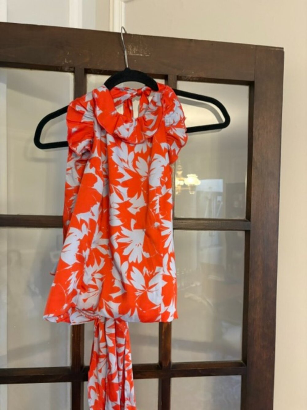 J.Crew Falling Leaves Pattern Halter Crop Top in Orange and Blue, Size XS